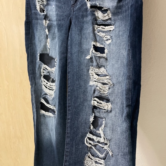 Women 11/12 Vintage Reunion High Distressed Ripped Jeans Factory Ripped - Picture 3 of 7